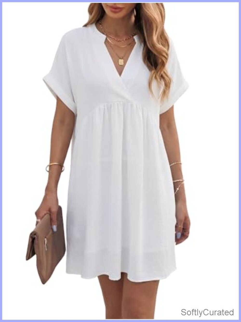 Flowy V-Neck Short Sleeve Casual Dress for Summer Beach Vacation Loose Fit